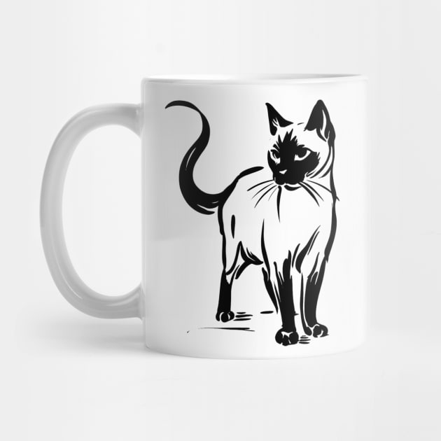 Stick figure of Siamese cat in black ink by WelshDesigns